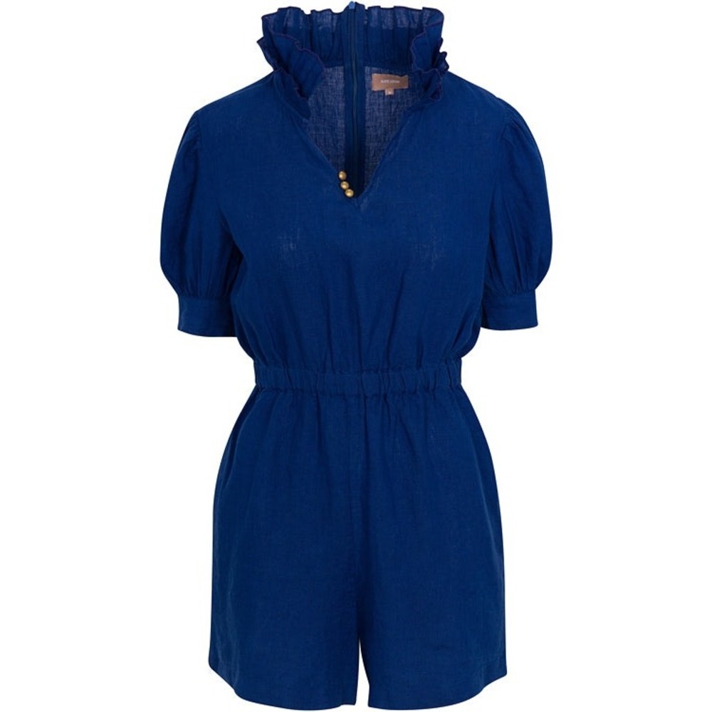 NWT Kate Leigh Women's Day Tripper Romper Navy Blue Linen Sz 8 - Resort Ware